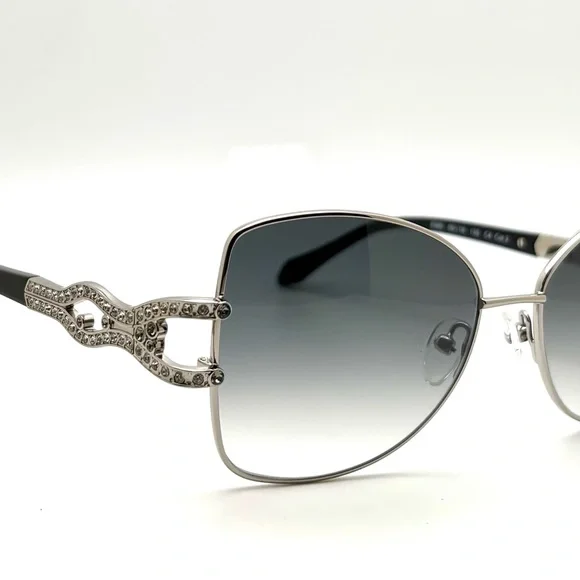 Pier Martino Silver Metal Butterfly Sunglasses Black temples/inset crystals